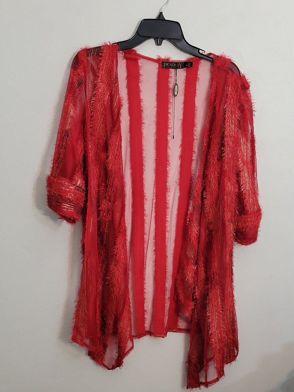 Picadilly Fashion Red Sheer Fringe Duster